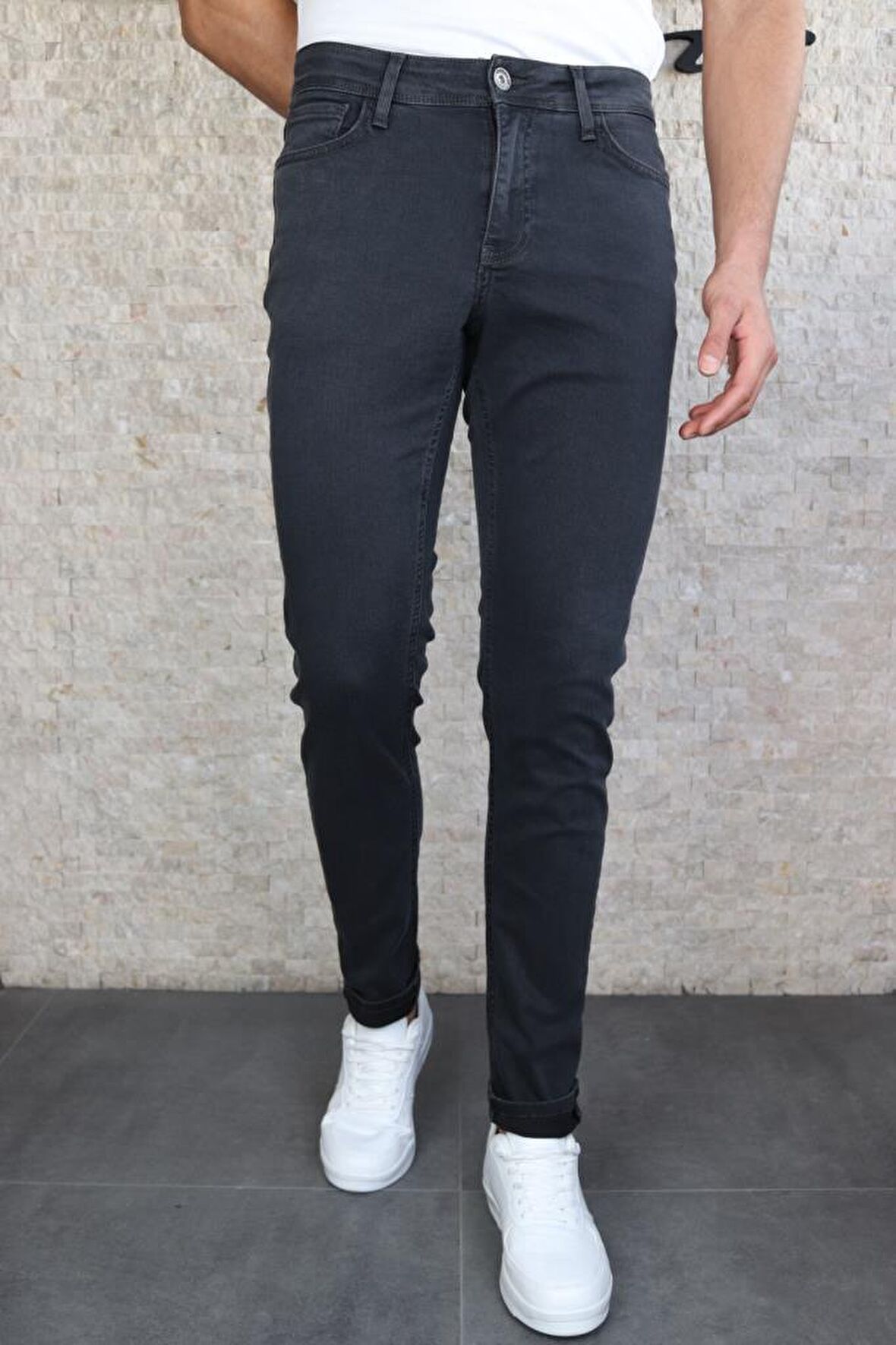 HLT JEANS Erkek Antrasit Slim Fit Dar Kesim Esnek Likralı Denim Jeans Kot Pantolon HLTHE001967