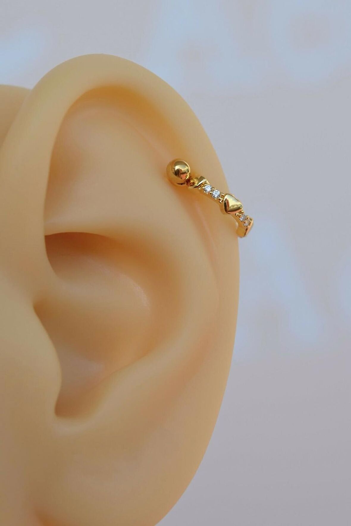 Gold Kalpli Helix Piercing Halka Taşlı Conch Piercingi