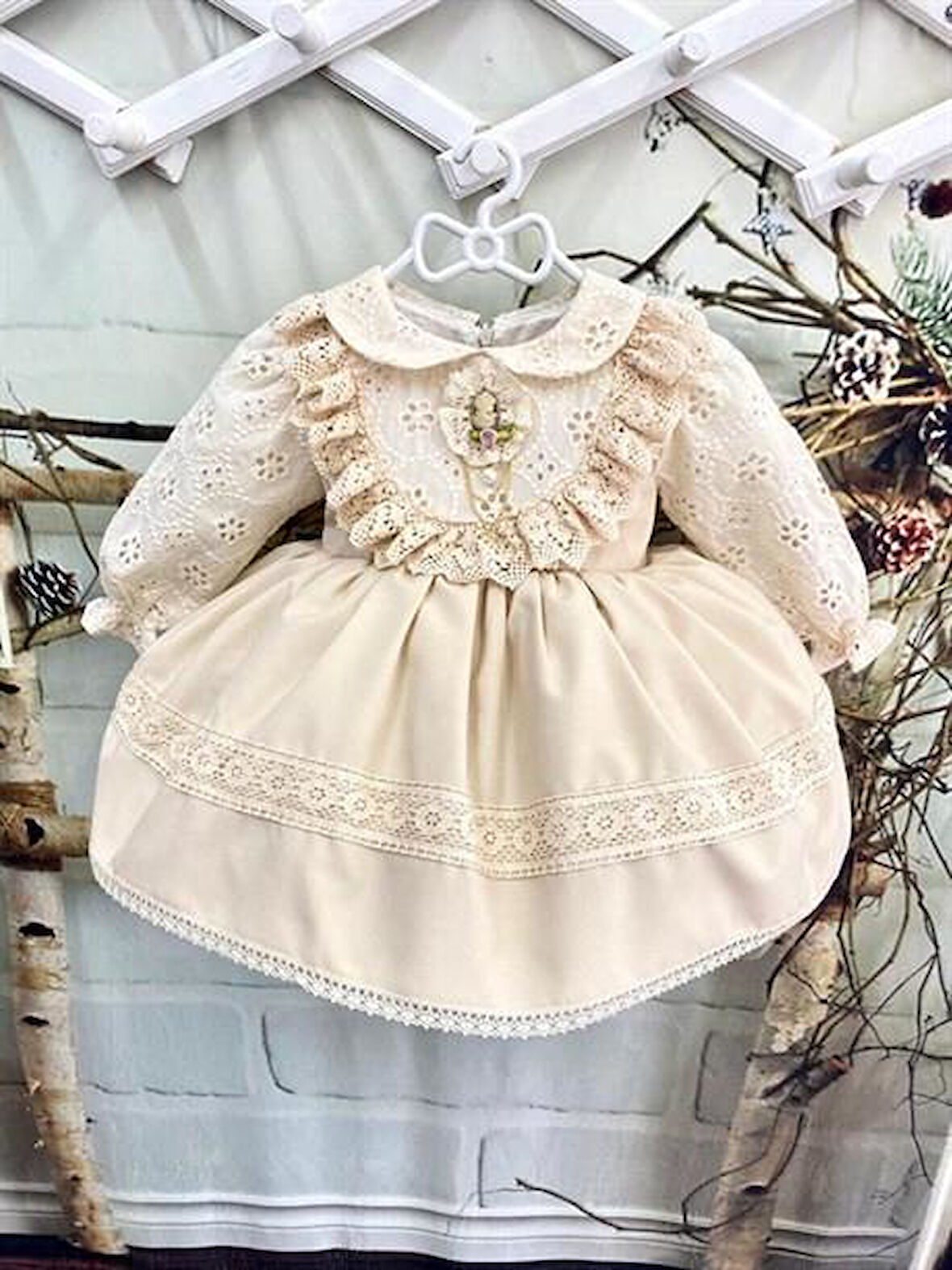 Kapiçino Vintage Kız Bebek Elbisesi,Özel Dikim Kız Çocuk Elbisesi,0-12 Yaşa Uygun