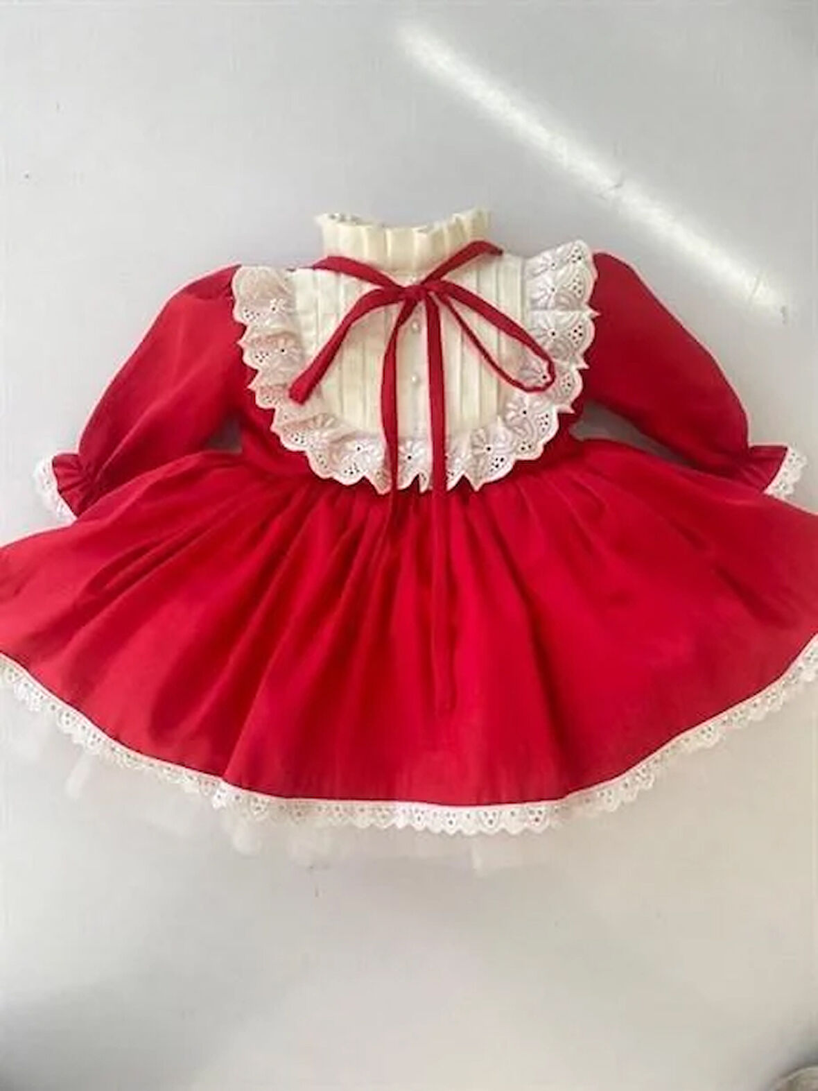 Kırmızı İnci Vintage Kız Bebek Elbisesi, doğum günü elbisesi, fotoğraf çekim elbisesi,
