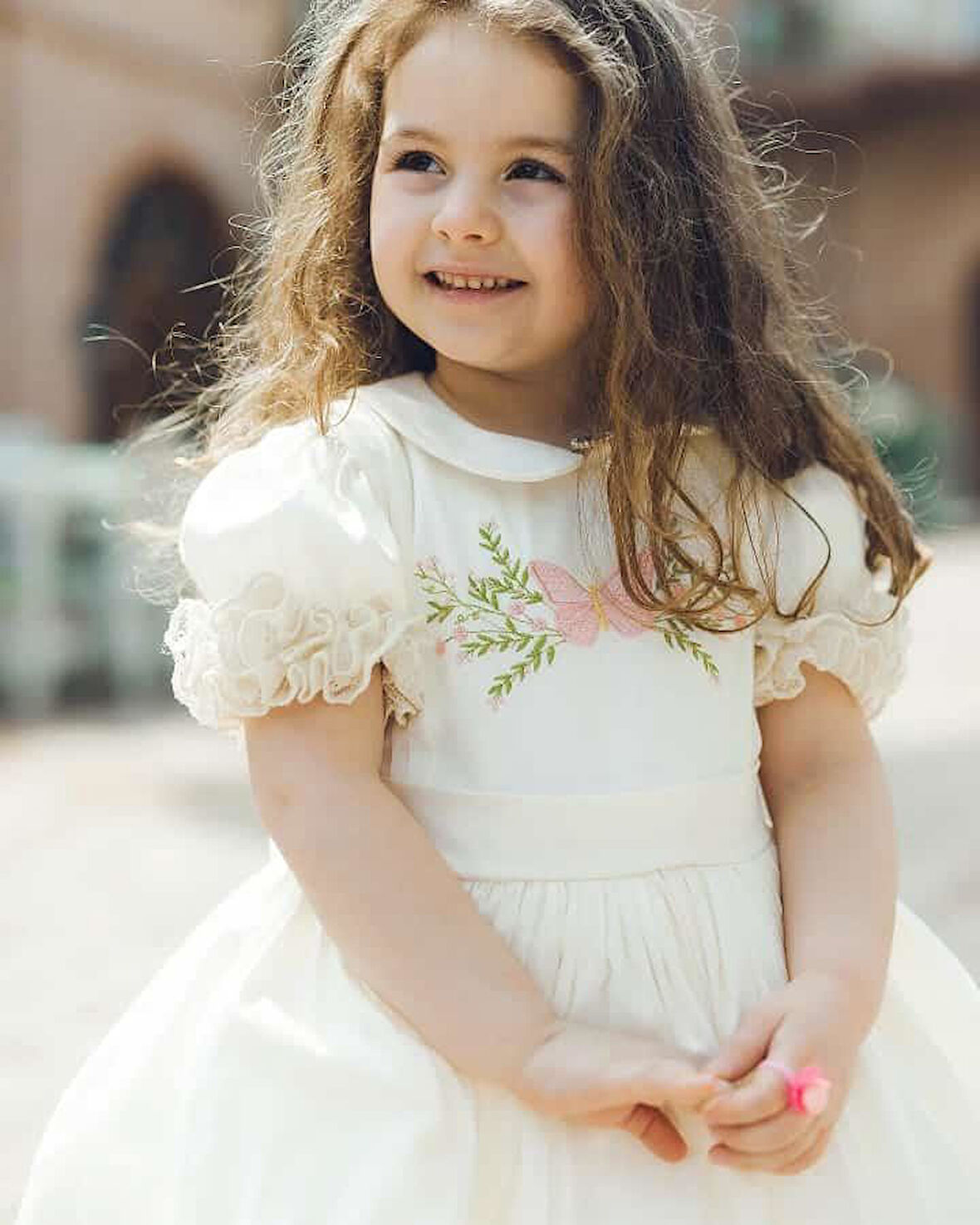 Krem Saten Nakışlı Kız Bebek Elbisesi,Özel Dikim Çocuk Elbisesi, Doğum günü elbisesi, 0-12 Yaş