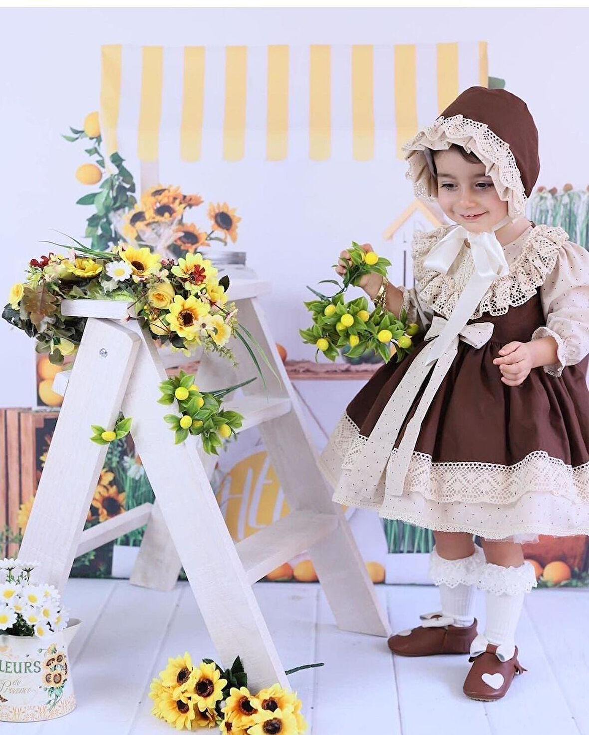 Kahverengi Kız Bebek Elbisesi, Doğum günü elbisesi, fotoğraf çekim elbisesi,0-12 Yaşa Uygun