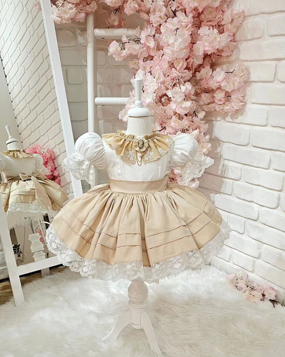 Kapiçino Vintage Kız Bebek Elbisesi,Doğum günü elbise,fotoğraf çekim elbise,0-12 Yaş Uygun