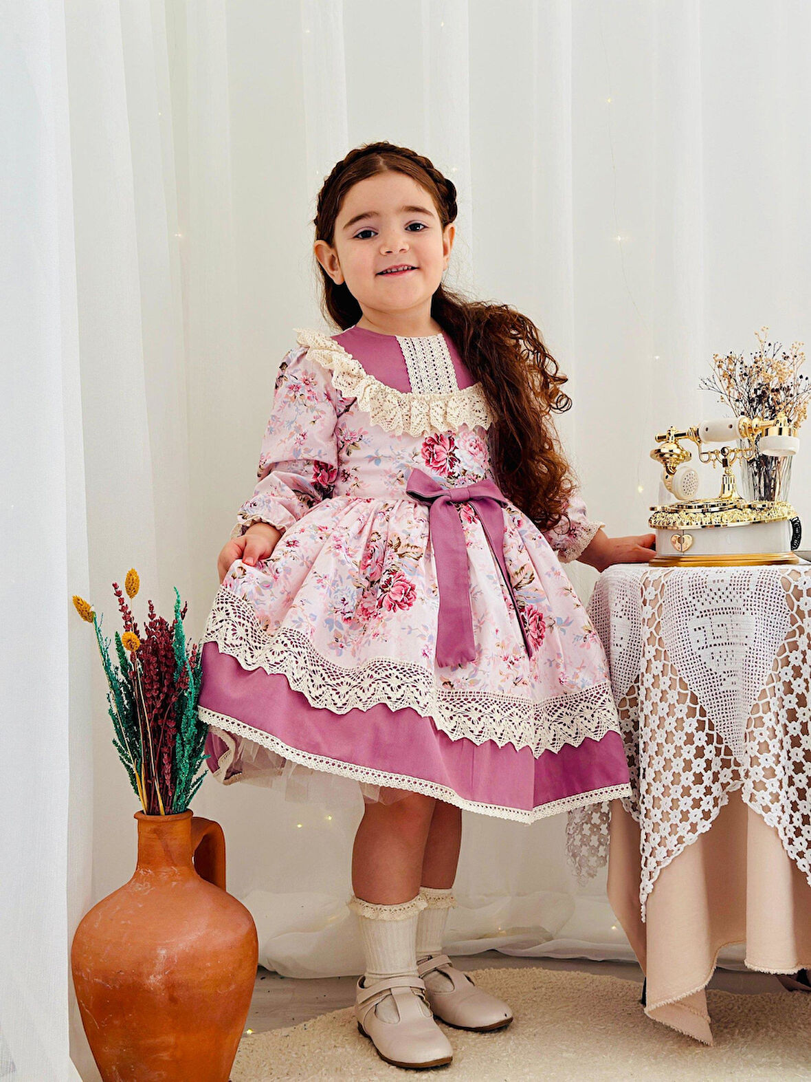 Pembe Royal Vintage Kız Bebek Elbise,Doğum günü elbise,fotoğraf çekim elbise,0-12 Yaş Uygun