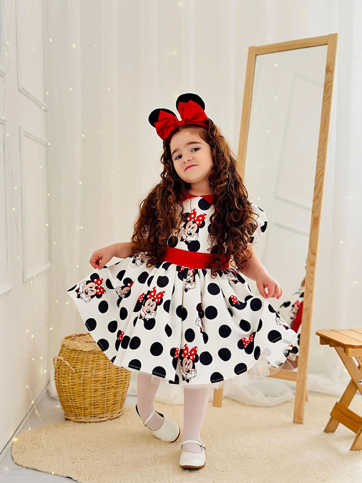 Beyaz Mickey Mouse Vintage Kız Bebek Elbise,Doğum günü elbise,fotoğraf çekim elbise,0-12 Yaş Uygun