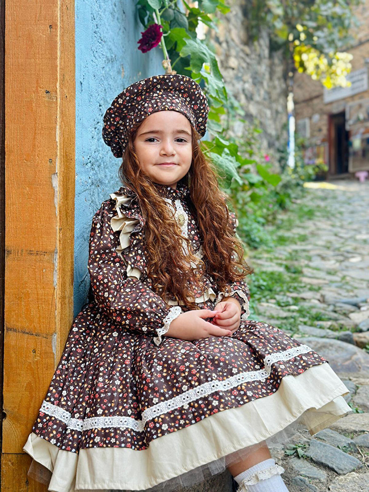 Kahverengi Vintage Kız Bebek Elbisesi, Doğum günü elbisesi, fotoğraf çekim elbisesi,0-12 Yaşa Uygun