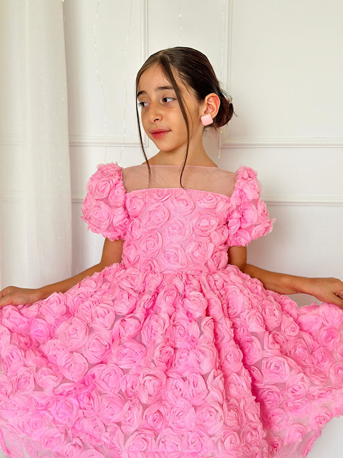 Pembe Güllü Diana Vintage Kız Bebek Elbise,Doğum günü elbise,fotoğraf çekim elbise,0-12 Yaş Uygun