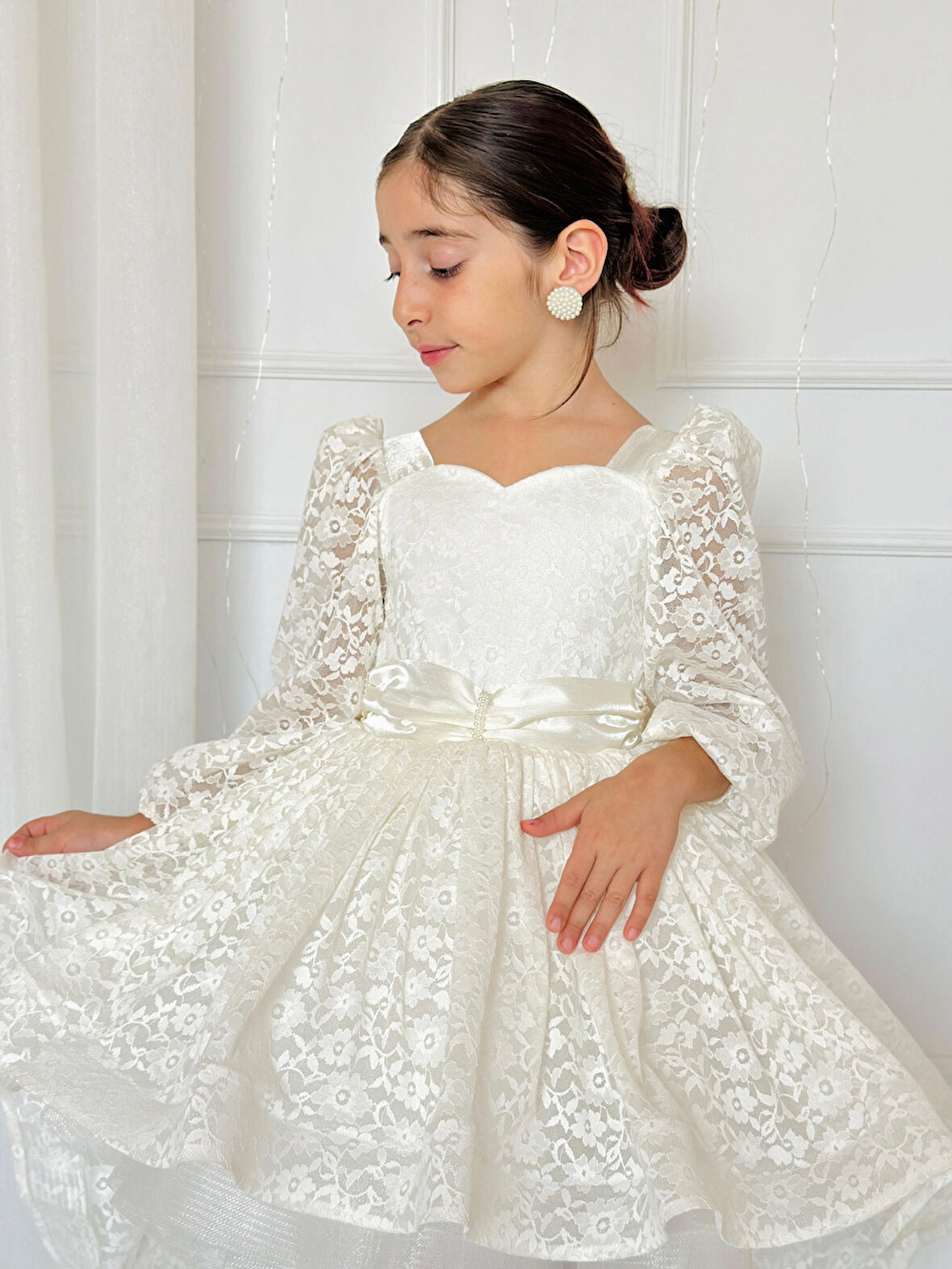 Manolya Krem Vintage Kız Bebek Elbisesi,Özel Dikim Çocuk Elbisesi, Doğum günü elbisesi, 0-12 Yaş