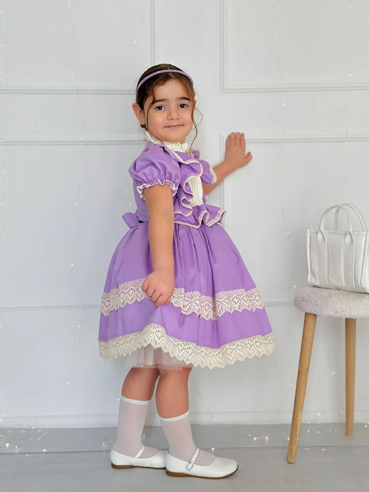 Hercai Lila Vintage Kız Bebek Elbise,Doğum günü elbise,fotoğraf çekim elbise,0-12 Yaş Uygun