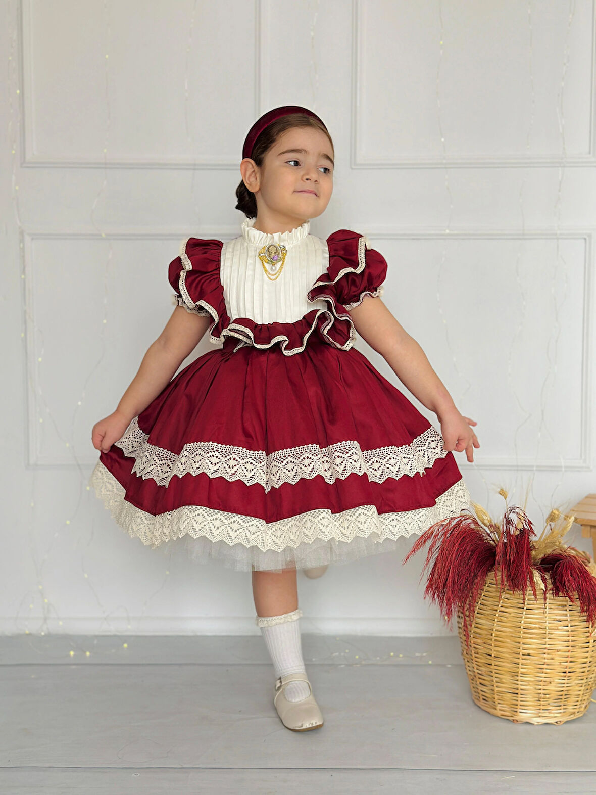 Zebrina Bordo Vintage Kız Bebek Elbise,Doğum günü elbise,fotoğraf çekim elbise,0-12 Yaş Uygun