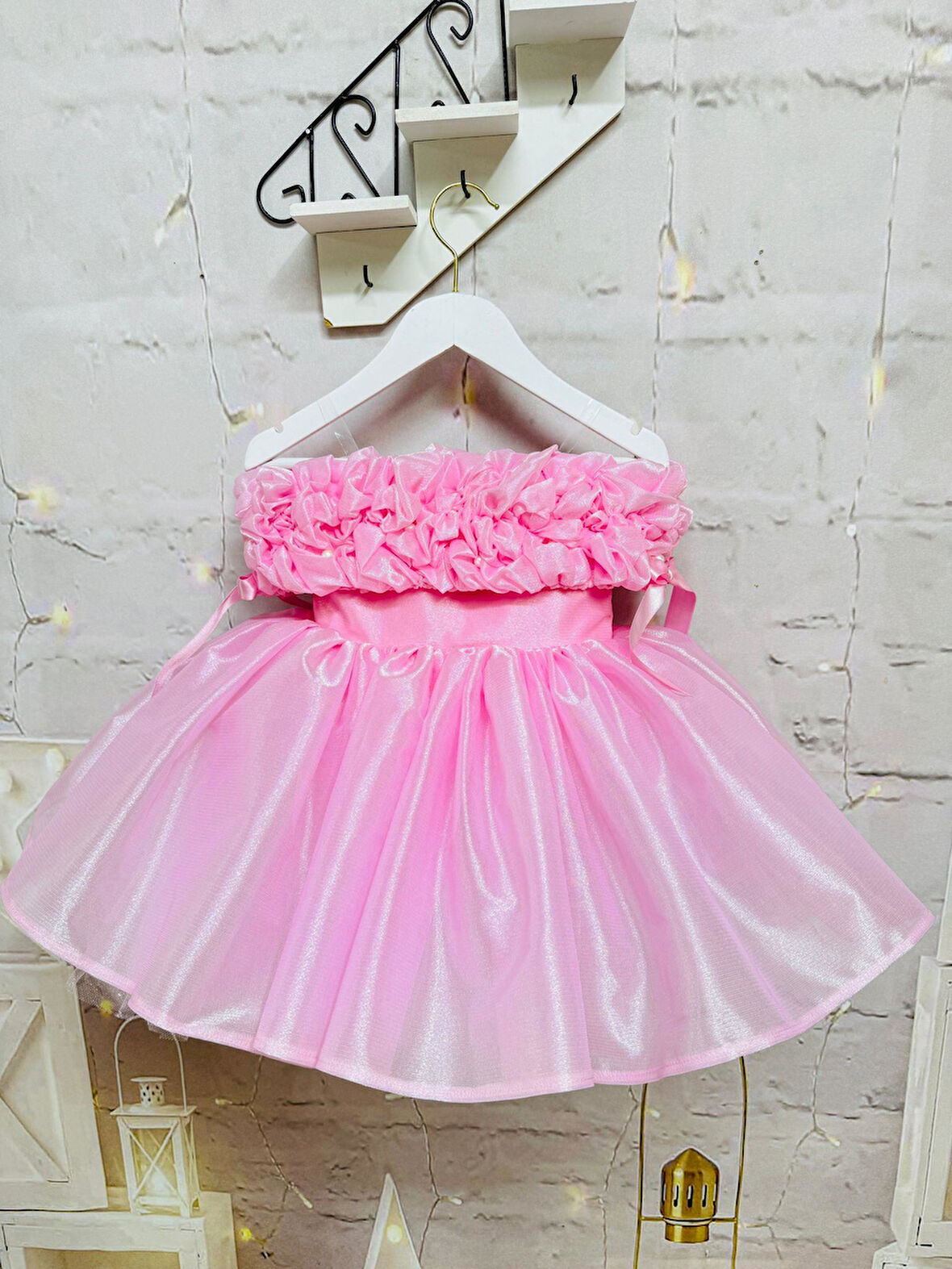  Pink Love İnci Vintage Kız Bebek Elbise,Doğum günü elbise,fotoğraf çekim elbise,0-13 Yaş Uygun