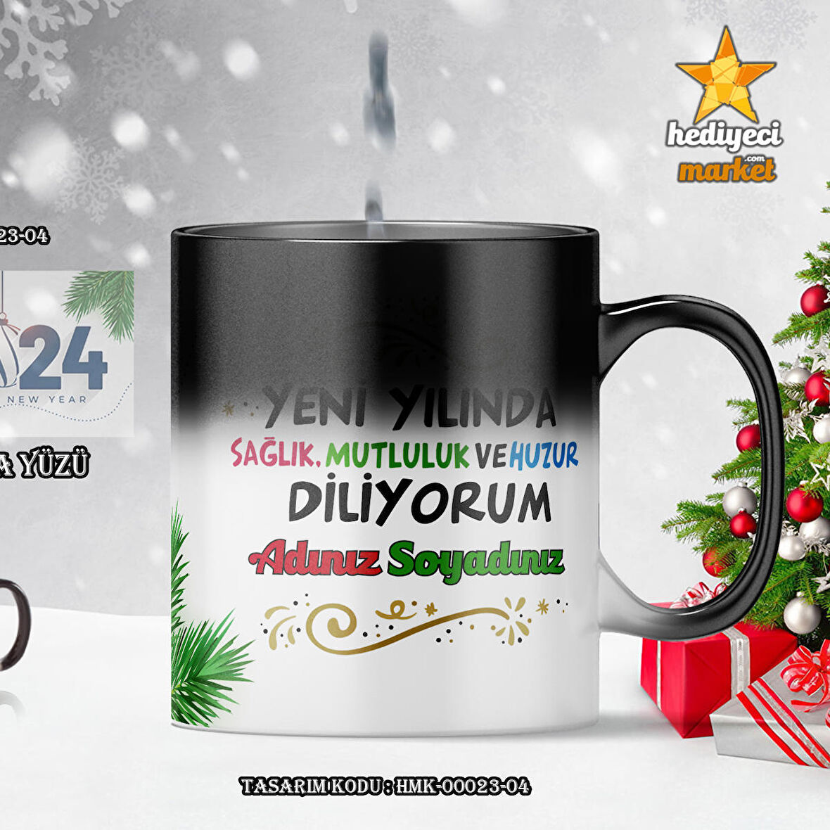 Kişiye Özel 2024 Yılbaşı Temalı Sihirli Kupa Bardak - HMK-00023-04