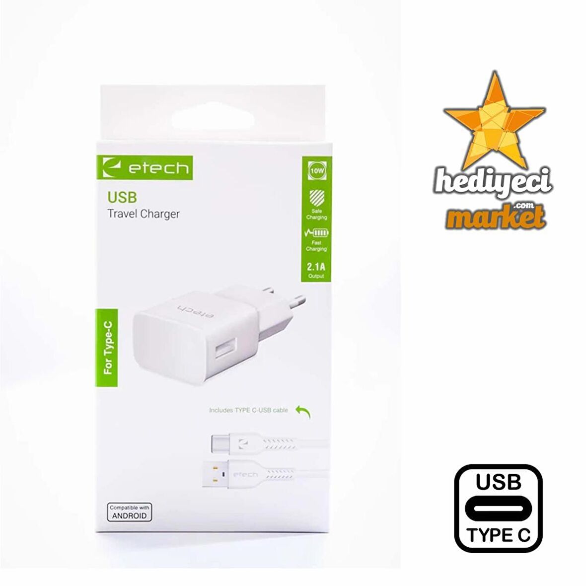 ETECH ETC-014 2.1A 10W Type-C Şarj Cihazı Seti