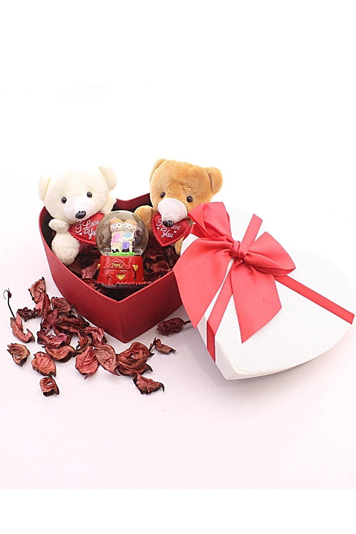 Dekoratif Sevgiliye Eşe Sürpriz Hediye Seviliye Mini Ayıcıklar Ve Sevgililer Kar Küresi Set