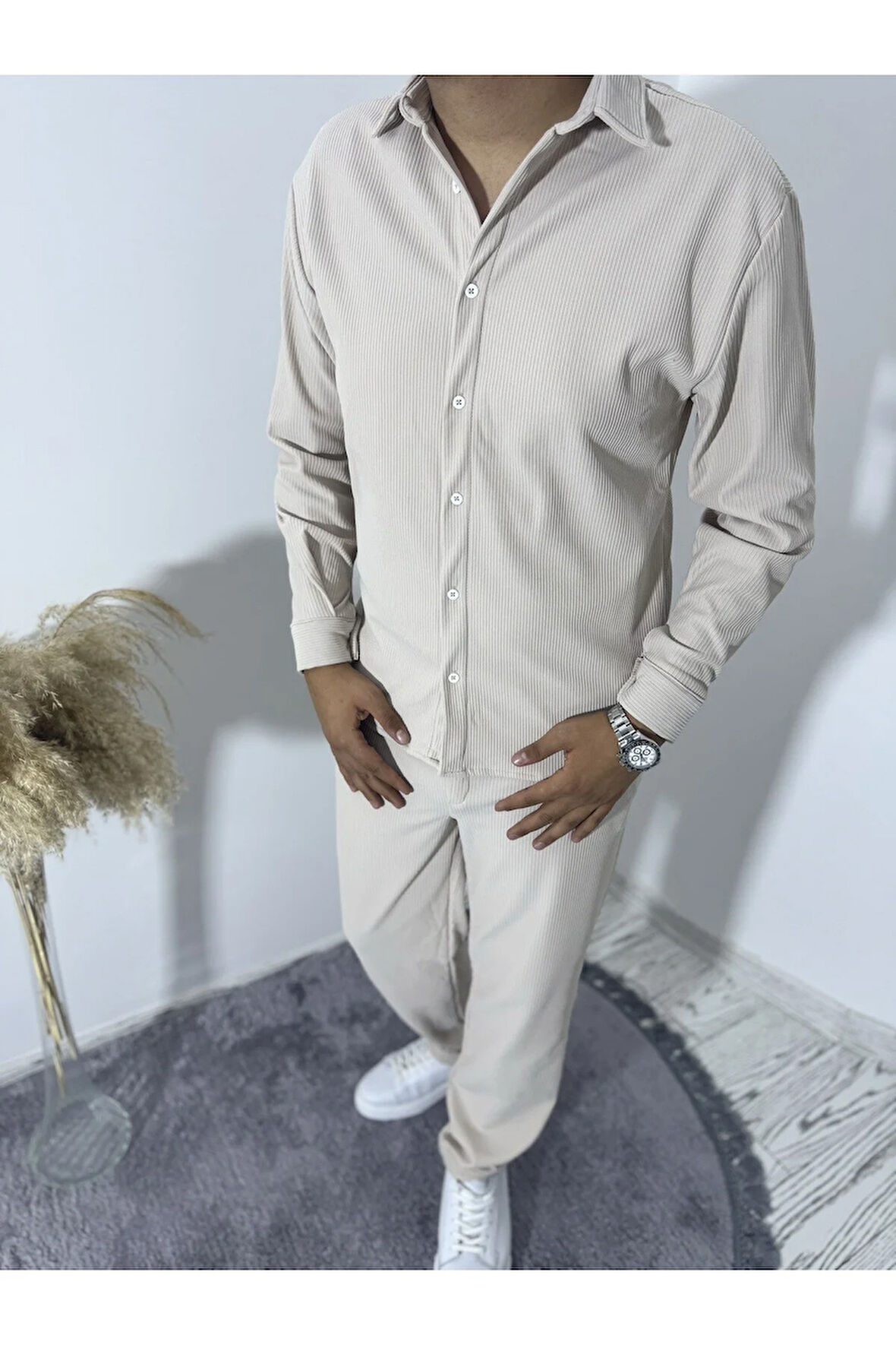 ÜST GÖMLEK ALT PANTOLON İÇİ ŞARDON DETAYLI TAKIM