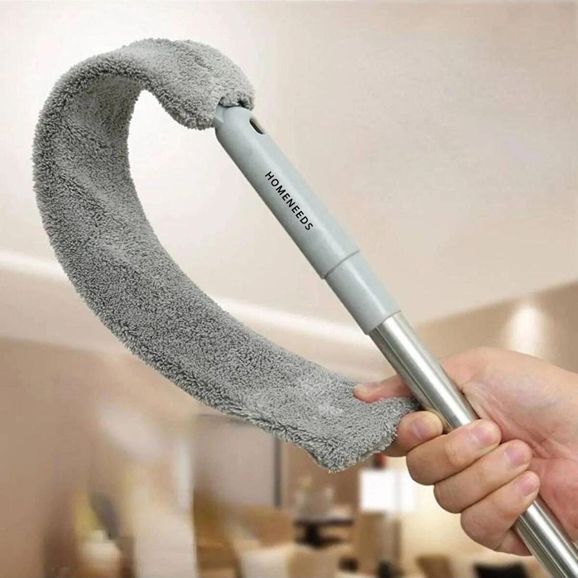 Mikrofiber Başlıklı Girintili Yüzey Dip Köşe Raf Temizleme Mopu ve Toz Alma Fırçası (1 Yedekli)