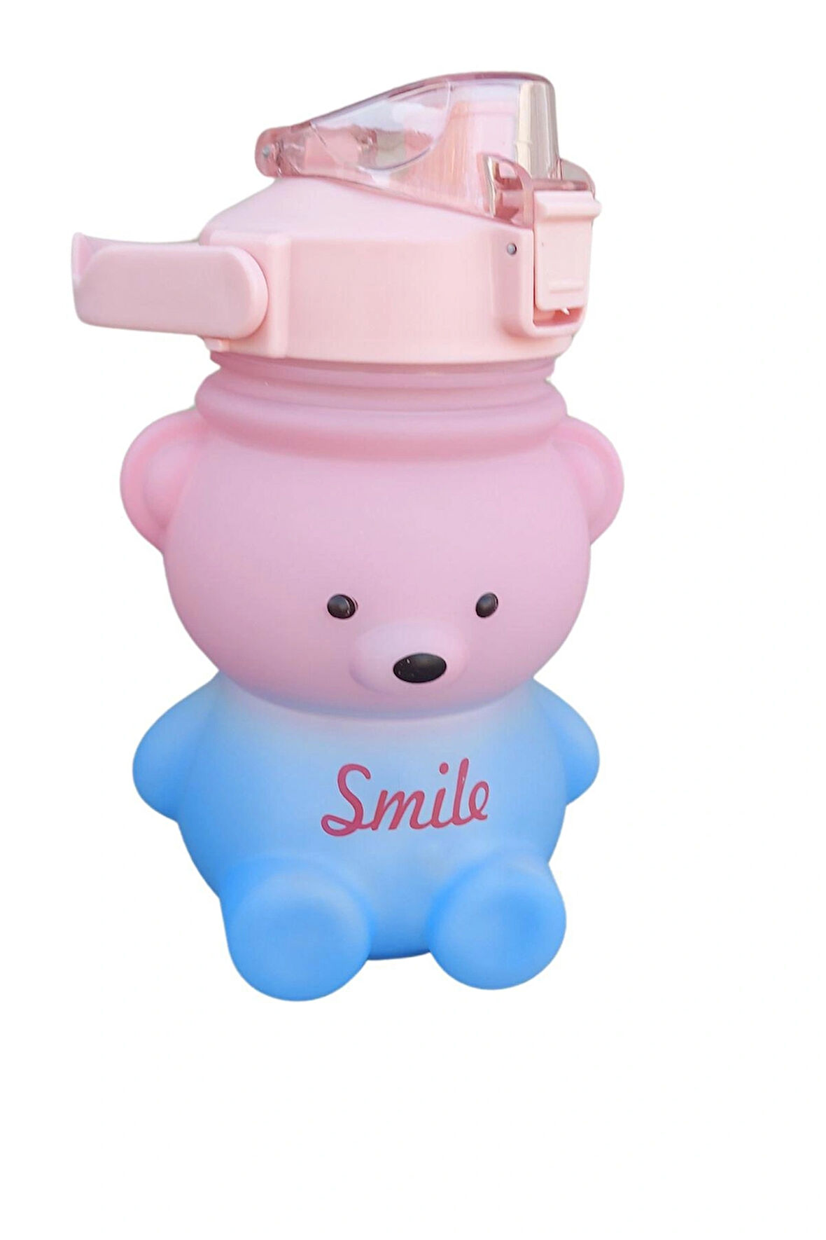 0.8 lt. Pipetli Smile Ayıcık Sızdırmaz Plastik Öğrenci Motivasyon Matarası Suluğu(Sticker Hediyeli)