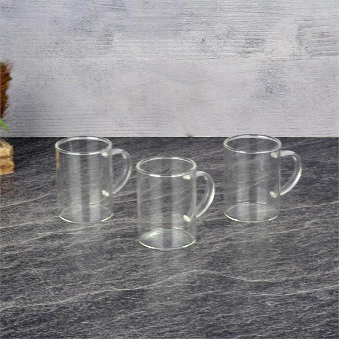 3 Adet Borosilikat İnce Cam Kulplu Bardak 200 ML THN83200 