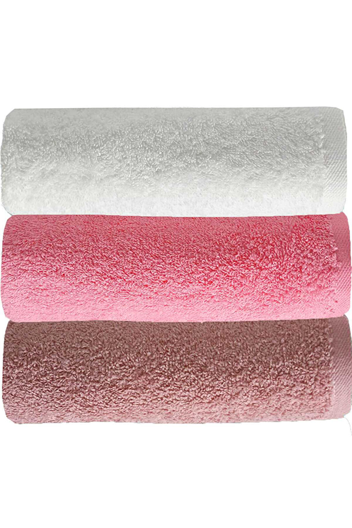 3 lü Düz Renk El Yüz Havlu Seti &amp;#37;100 Pamuklu 50x90 Cm Gül-Pembe-Beyaz
