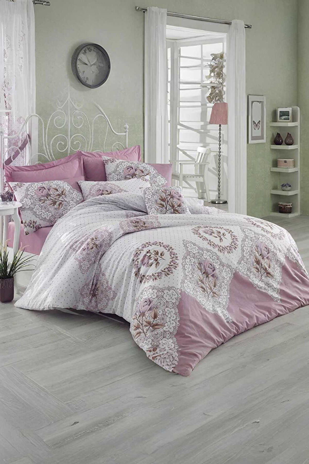 Çift Kişilik Ranforce Nevresim Takımı %100 Pamuklu Şimal Pembe 