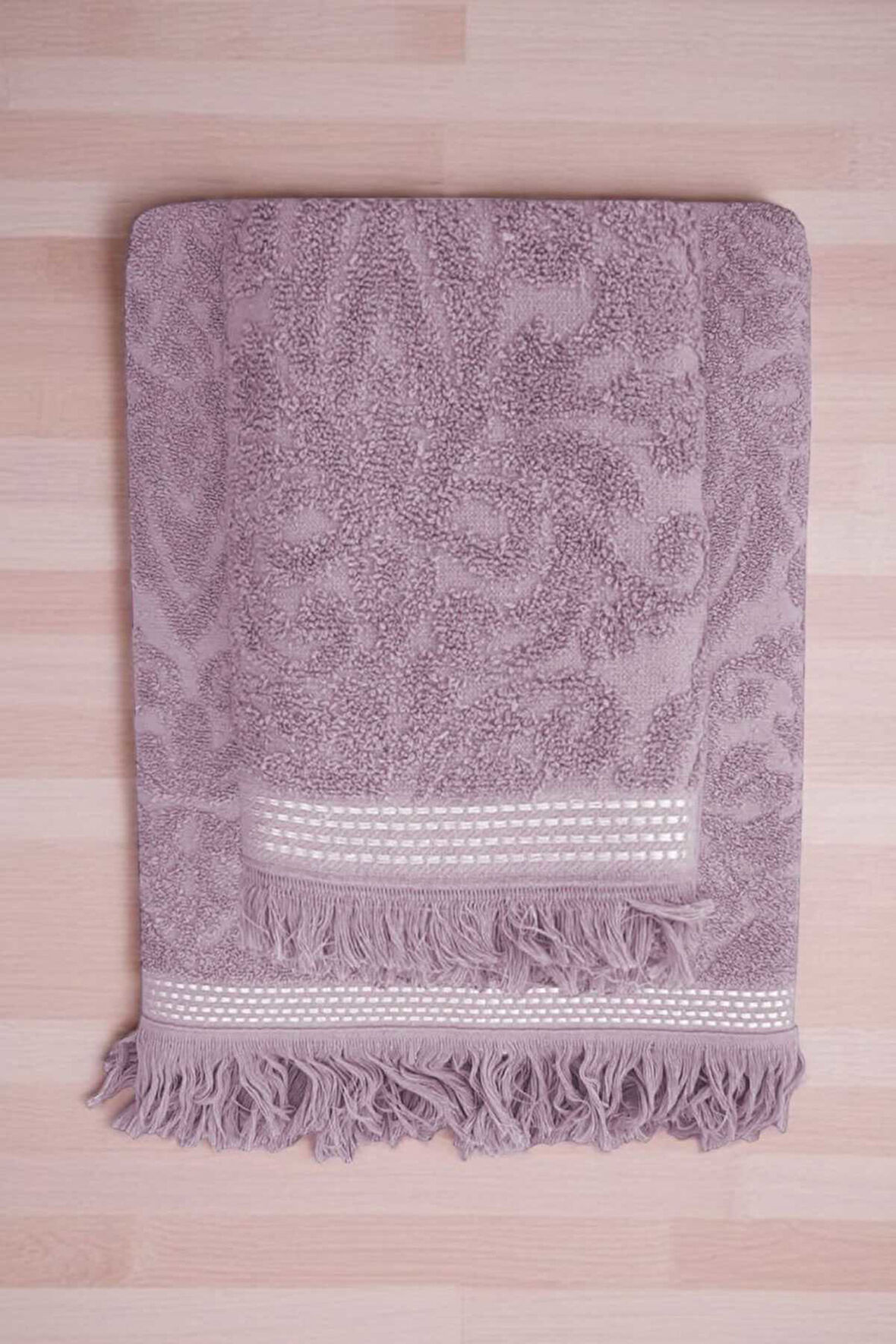 2 Parça Jakarlı Banyo Havlu Takımı %100 Pamuklu 90x150 Cm Arden - Mor