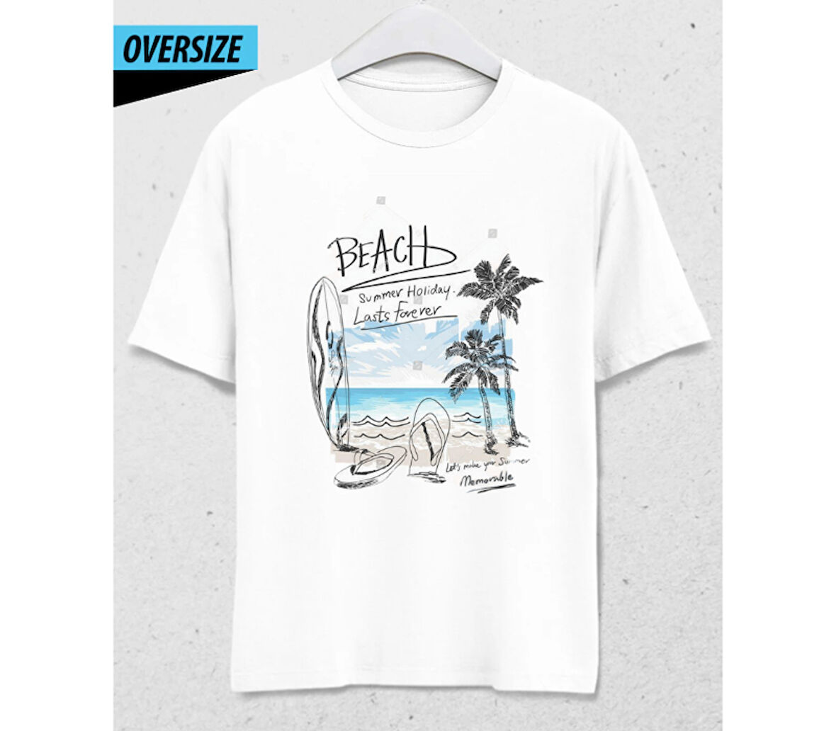Beach Vibes Oversize T-Shirt Beyaz