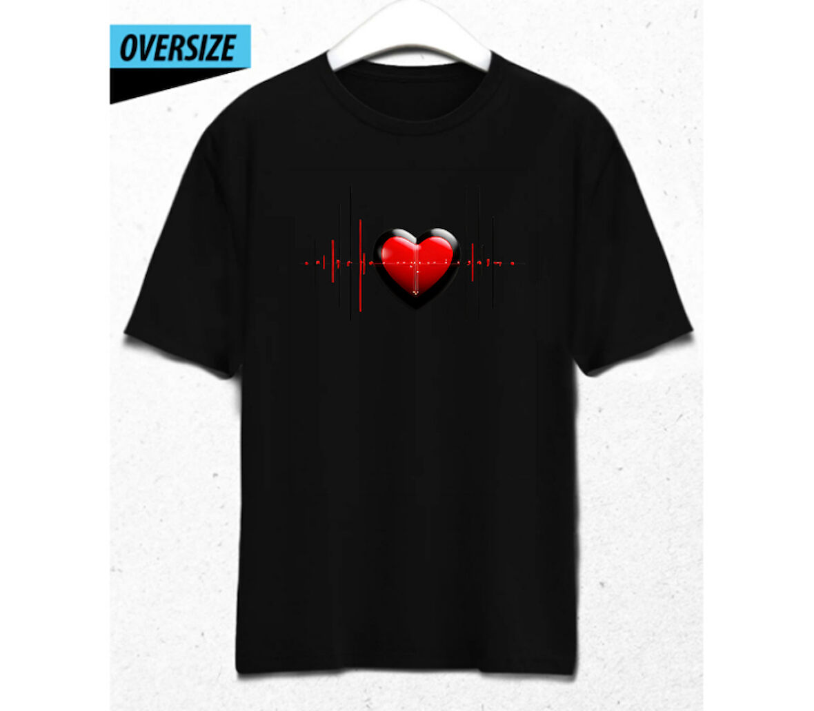 CyberHeart – Dijital Aşkın Ritmi Oversize T-Shirt Siyah