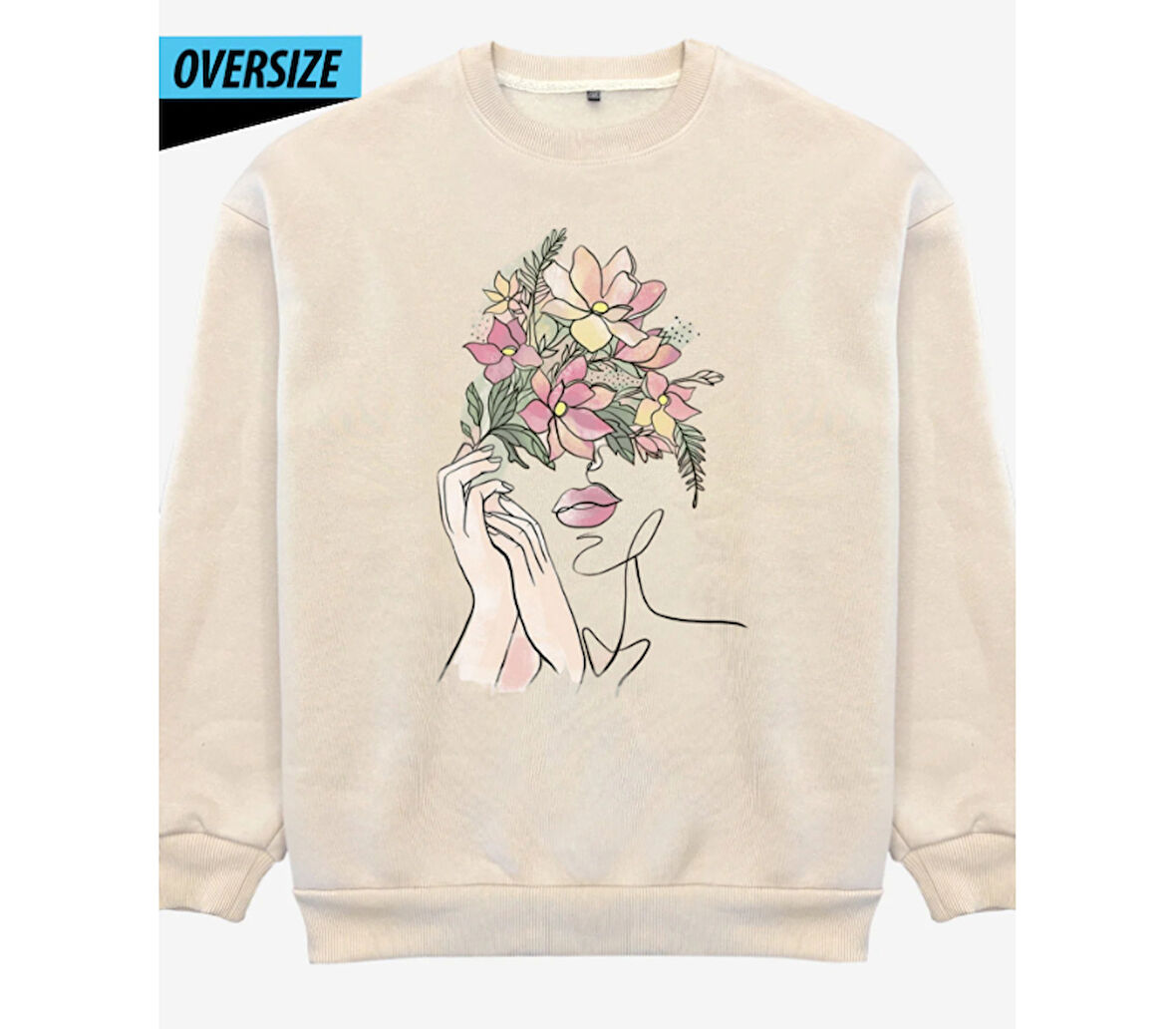 Floral Serenity Oversize  Sweatshirt Bej