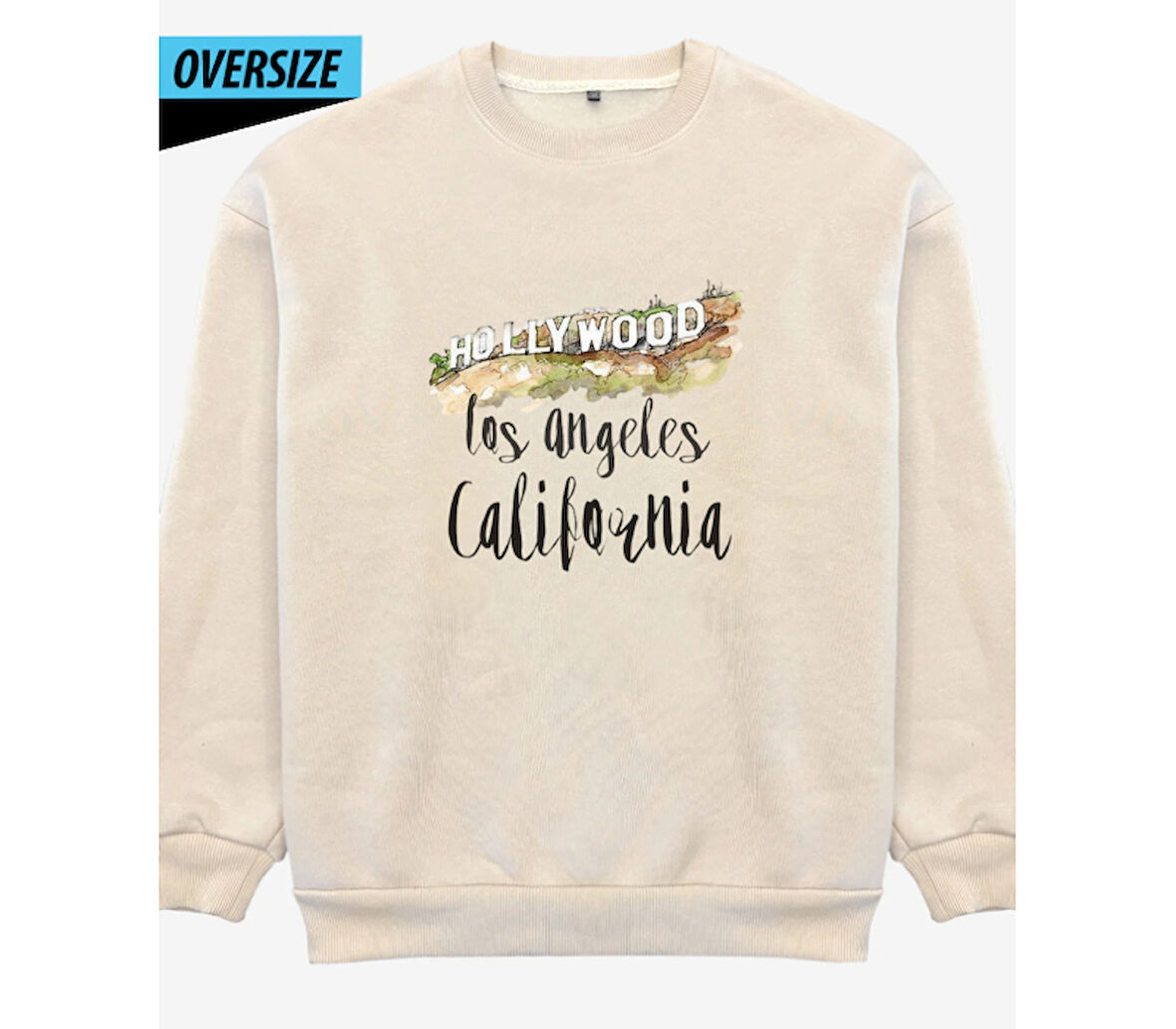 Hollywood Oversize Sweatshirt – Los Angeles Ruhunu Hisset! Bej