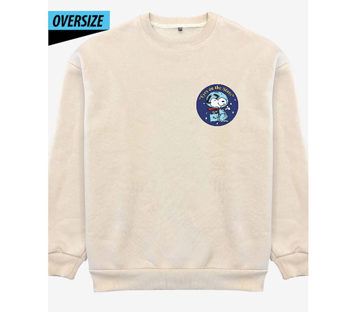 Snoopy and Space Themed Oversized Sweatshirt – Let the Space Adventure Begin! Bej