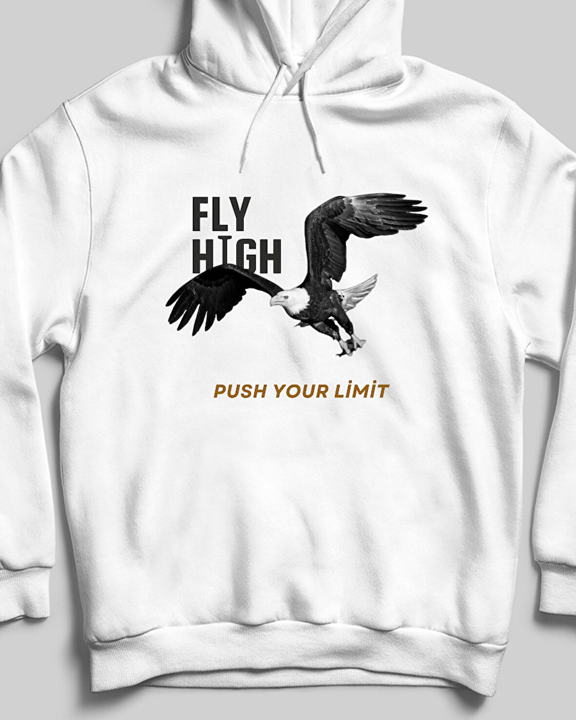 Kartal Agle Özel Tasarım Taraftar Sweatshirt Ön-Arka Baskı Beyaz Kapşonlu