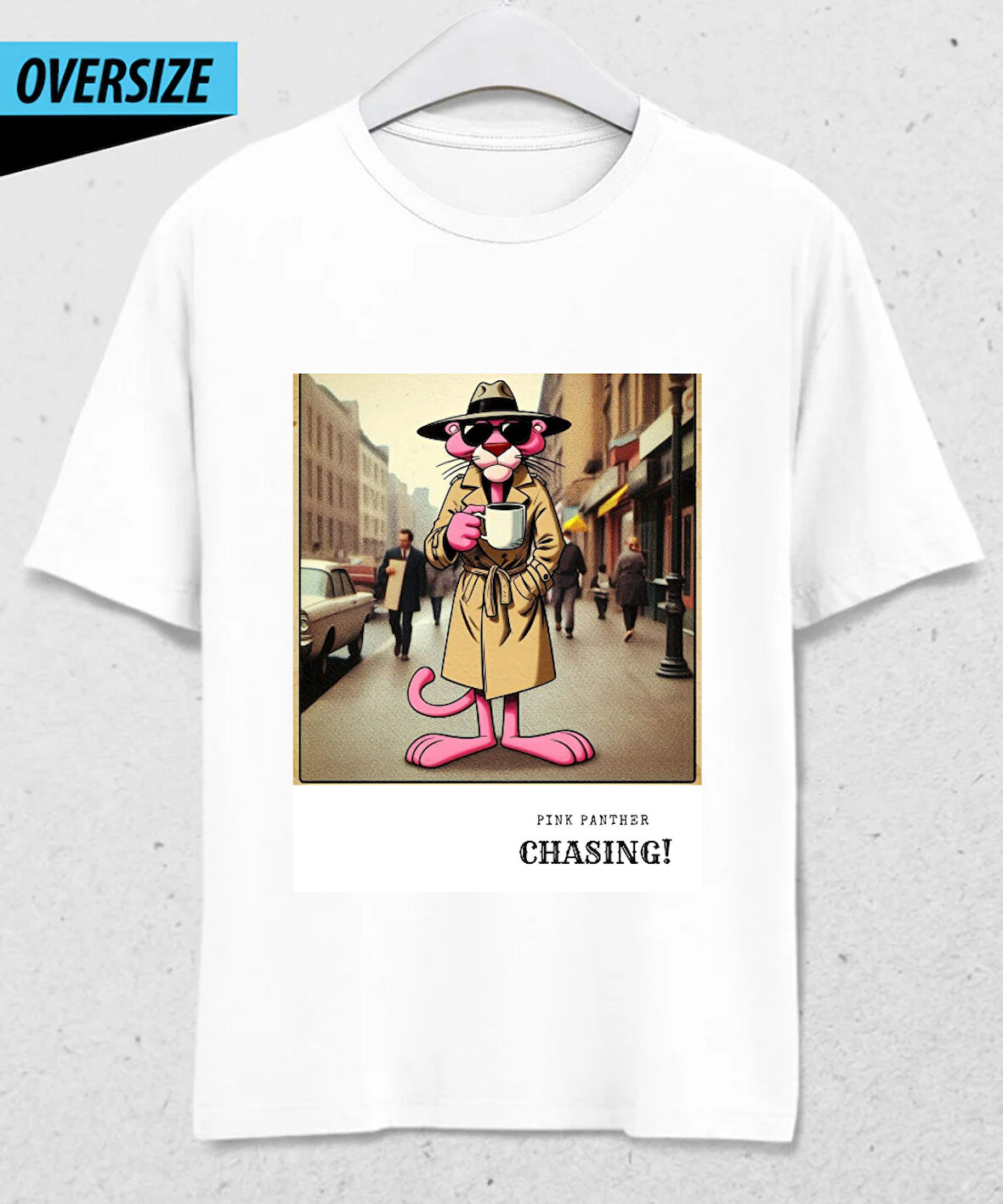 Pink Panther Chasing Oversize Tişört Beyaz (XL Beden)