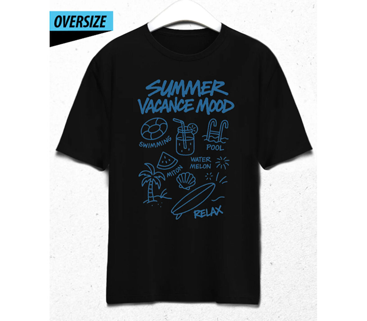 Summer Vacance Mood Oversize Unisex T-Shirt Siyah