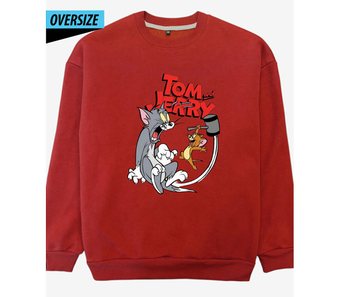 Tom & Jerry Oversized Sweatshirt – Bitmeyen Kovalamaca Başlasın! Kırmızı