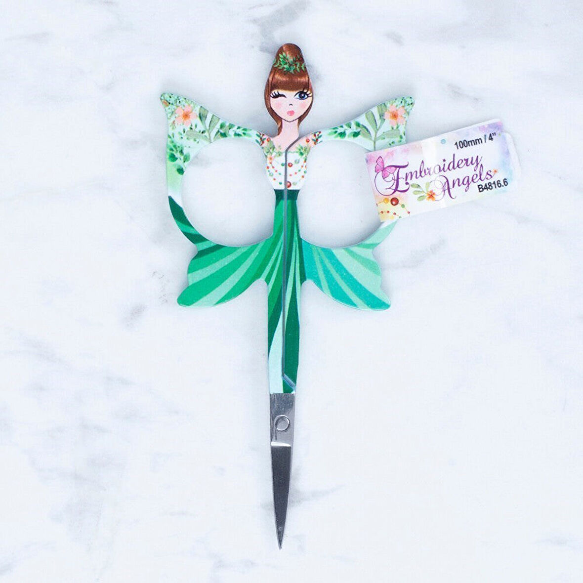  Kelebek Modelli Desenli Makas Yeşil - B4816.