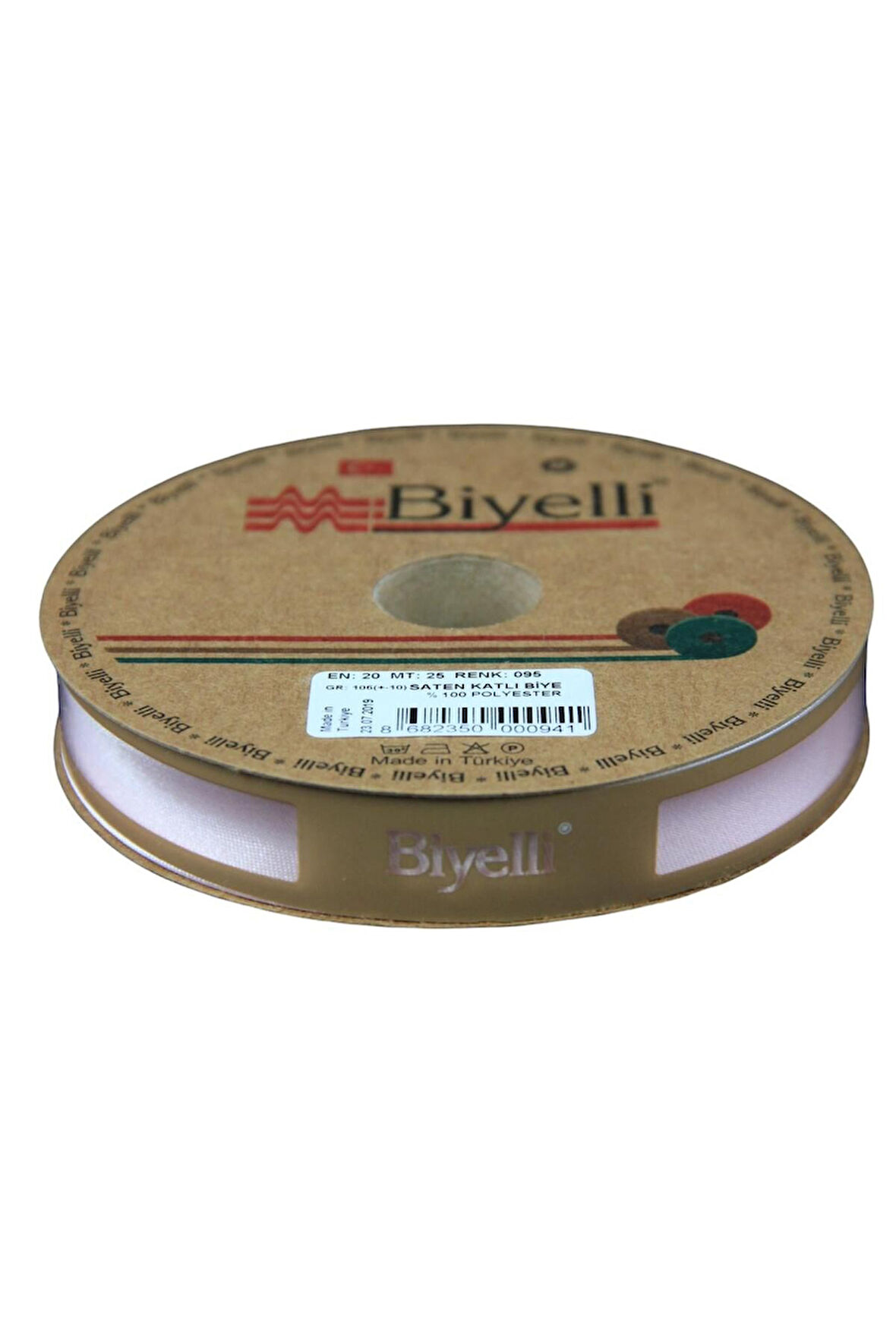 Biye Saten Katlı 095 Açık Pembe 2 cm 25 Metre %100 Polyester