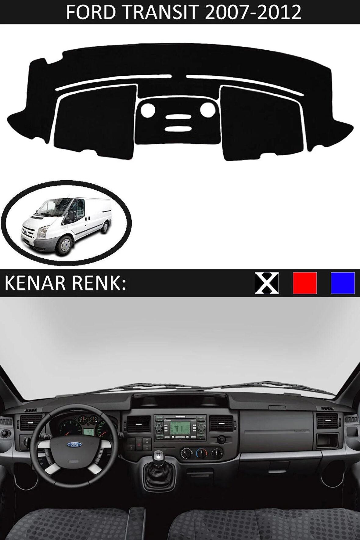 Honda Civic 1994-2000 İçin Uygun Torpido Koruma Halısı Siyah Kenar Renk Mavi