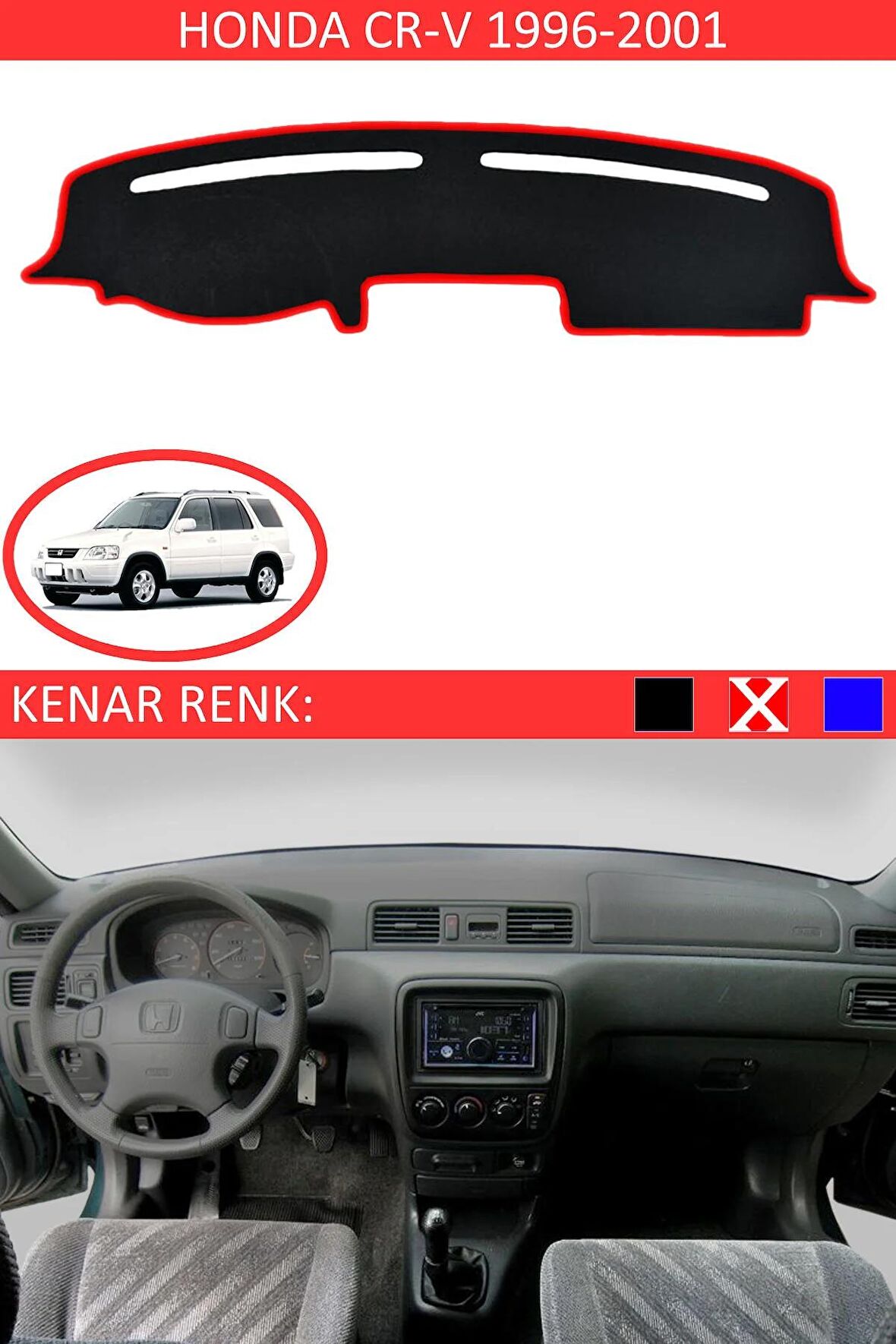 Honda Jazz 2002-2007 İçin Uygun Torpido Koruma Halısı Siyah Kenar Renk Kırmızı