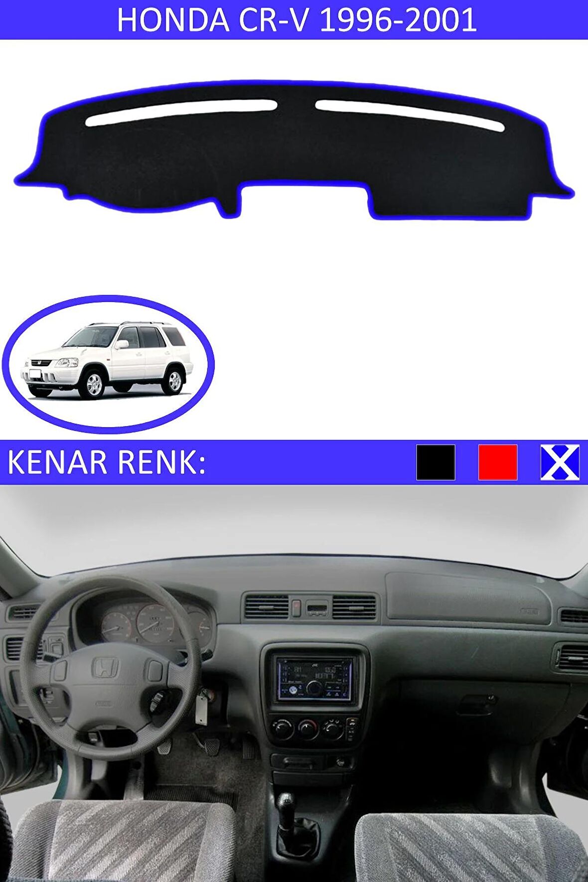 Honda Jazz 2002-2007 İçin Uygun Torpido Koruma Halısı Siyah Kenar Renk Mavi