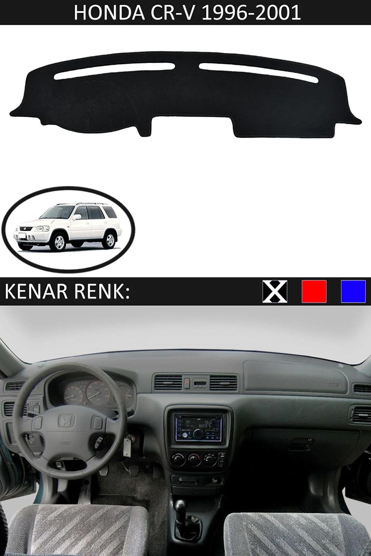 Honda Jazz 2002-2007 İçin Uygun Torpido Koruma Halısı Siyah Kenar Renk Siyah