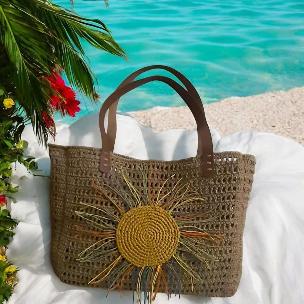 Plaj Çantası - Güneş Detaylı, Kağıt İp