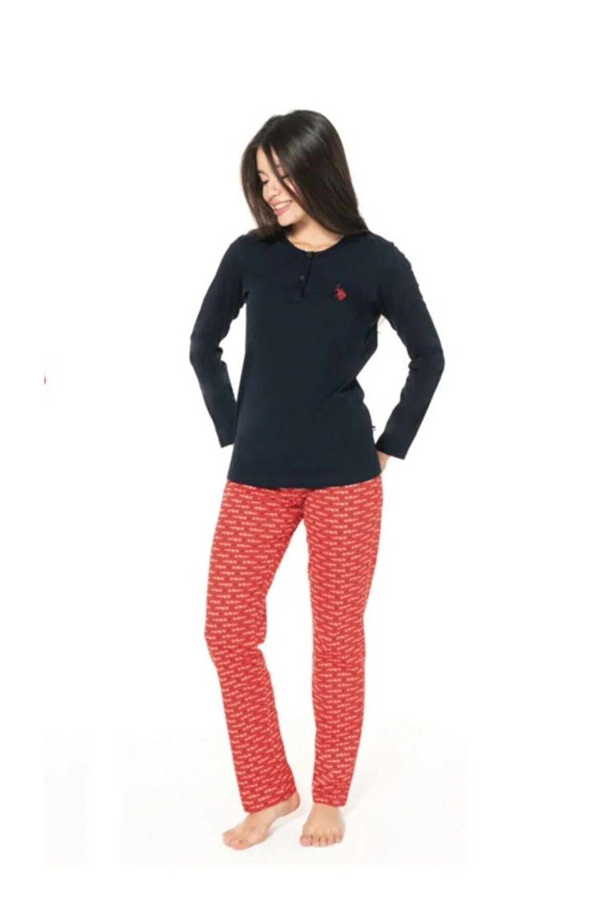 Kadın Uzun Kol Lacivert Pijama Takımı 20146