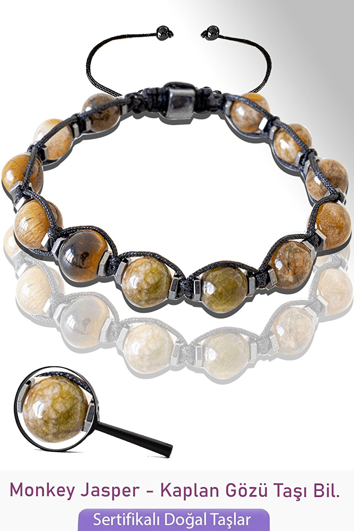 Sertifikalı Gerçek Monkey Jasper - Kaplan Gözü Taşı Bileklik 