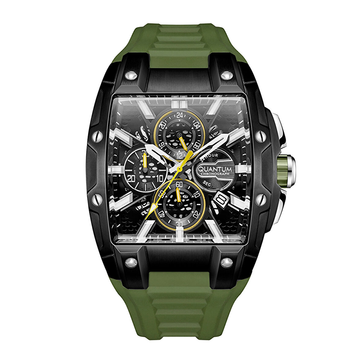 Quantum HNG1161.655 Erkek Kronograf Kol Saati | Koyu Yeşil Silikon Kordon, Sportif Tasarım