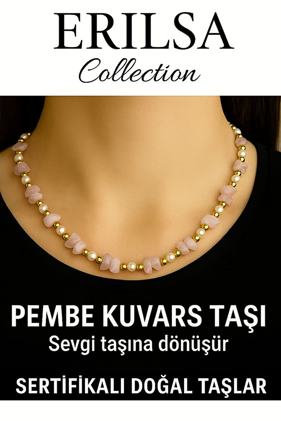Sertifikalı Kırık Taşlı Model Pembe Kuvars Taşı Kolye – Sevgi ve Şefkat Enerjisi