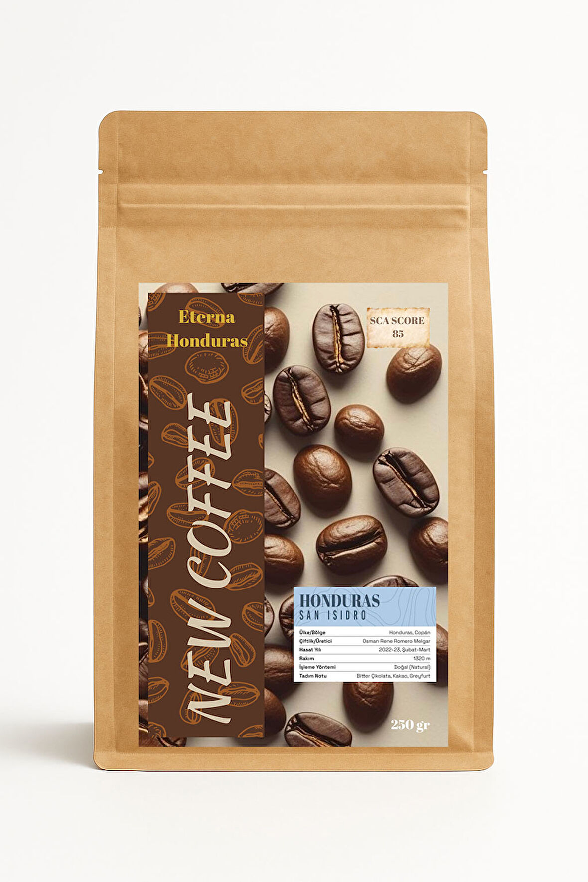 Eterna Honduras San Isidro Mikrolot Filtre Kahve 250g – Doğal İşleme | Üzüm, Çikolata ve Fındık Notaları | SCA 84–86 | V60 – Chemex – AeroPress – French Press Uyumlu