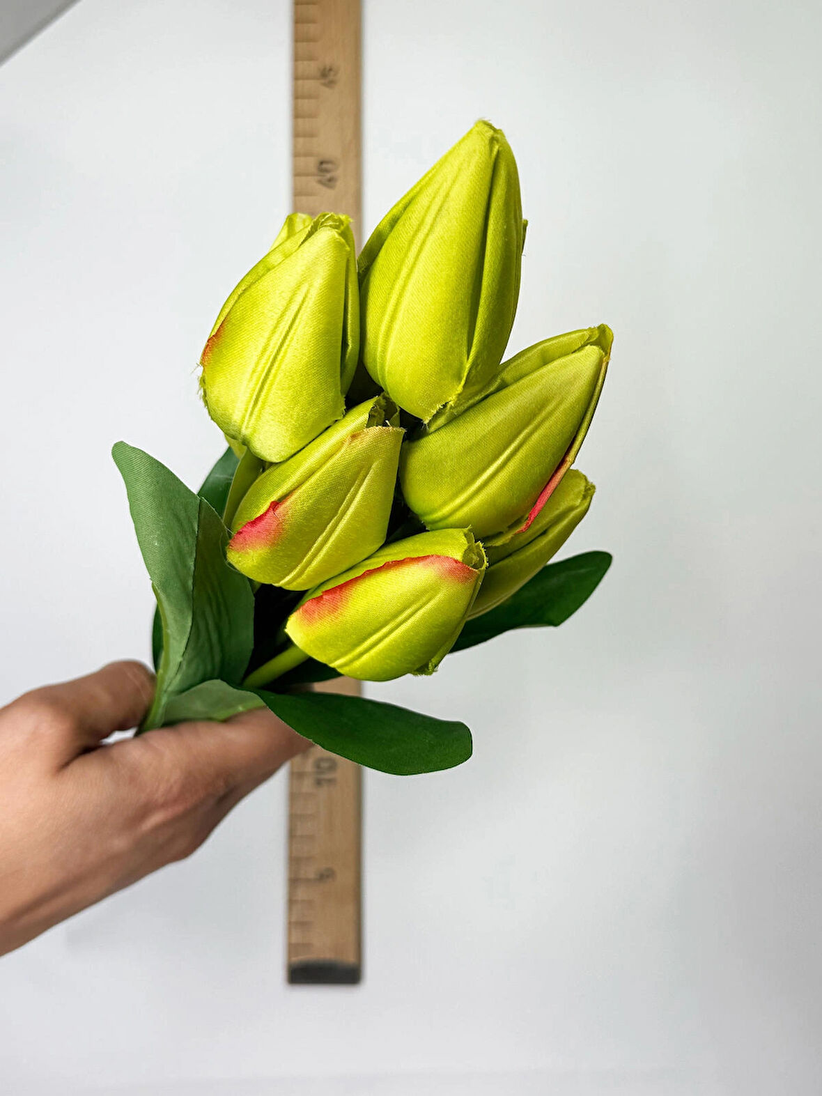 8 Çiçekli Yapay Lale Demet Islak Dokulu Yapay Çiçek - Süs Çiçeği - El Çiçeği - Plastik Çiçek - 45CM