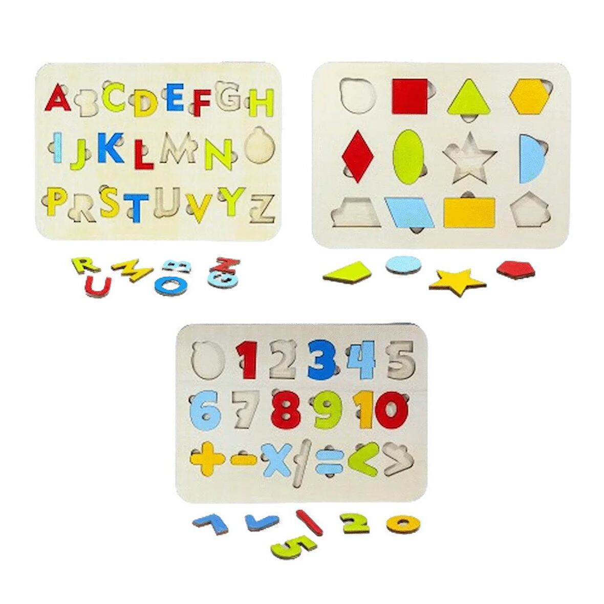 Ahşap Eğitici Harf Sayı Şekil Çoçuk Puzzle Motor Beceri Oyuncağı Eğitici Yapboz Set 