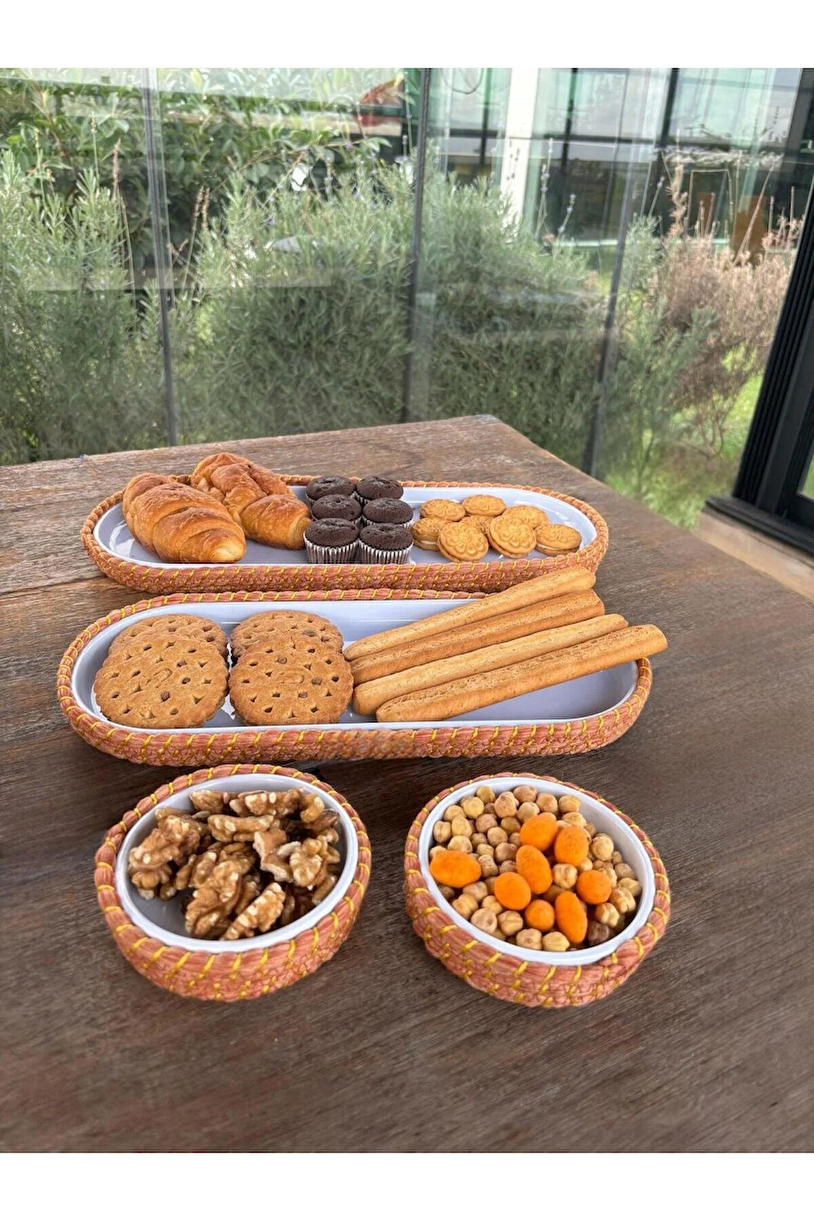 4 ’lü Melamin Hasır Görünümlü Servis ve Sunum Seti – Şık Masa Sunumları İçin - Turuncu