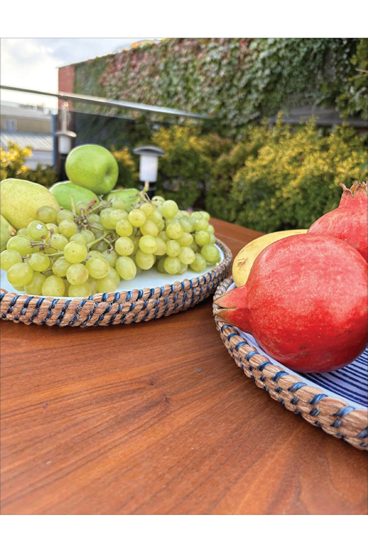 Rustik Tarz Hasır Görünümlü 2’li Servis Sunum Seti – Leke Tutmaz, El Yapımı Dekoratif Sofra Takımı